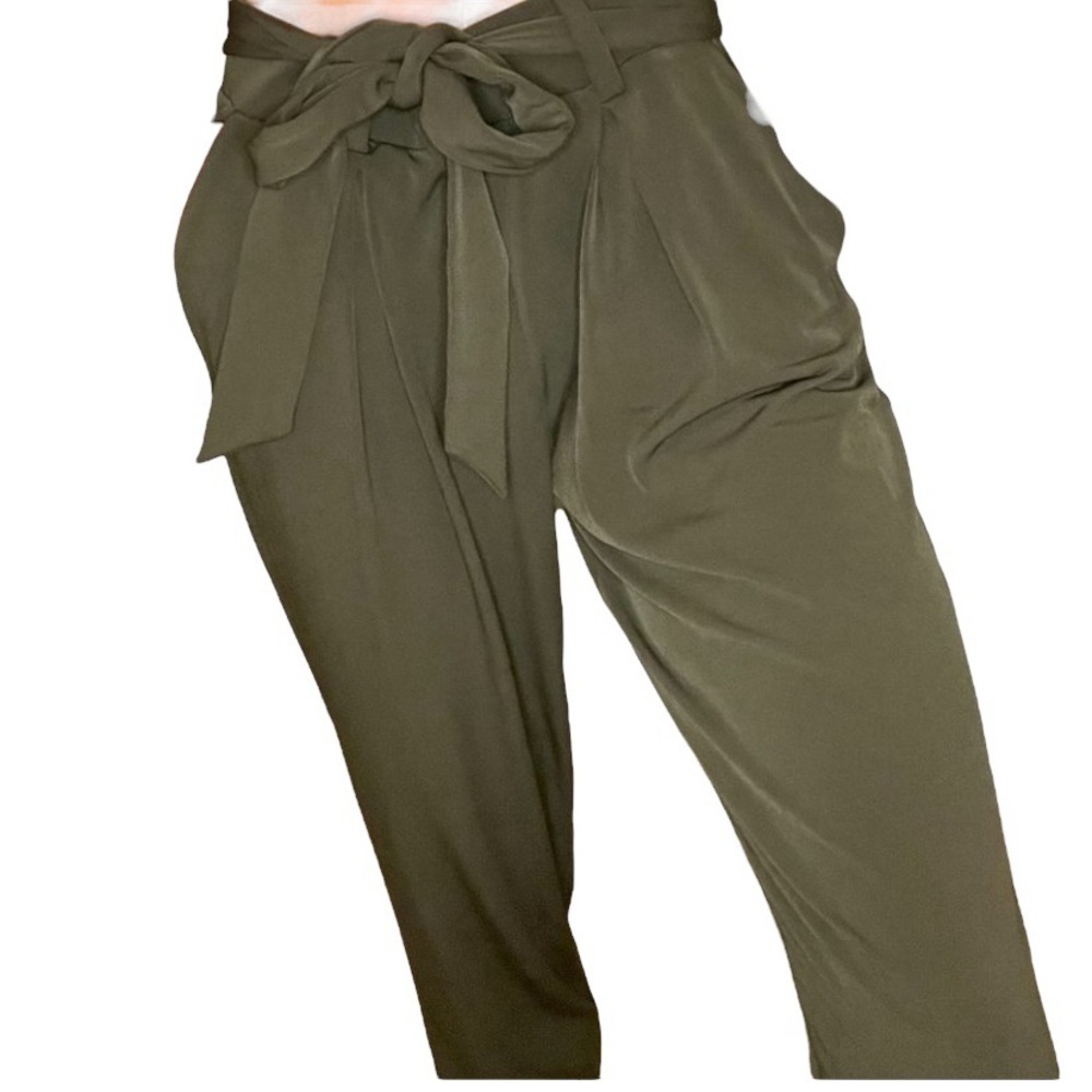 Express Women’s Mid-rise Olive Elastic Waist and Tie Belt Ankle Dress pants XS